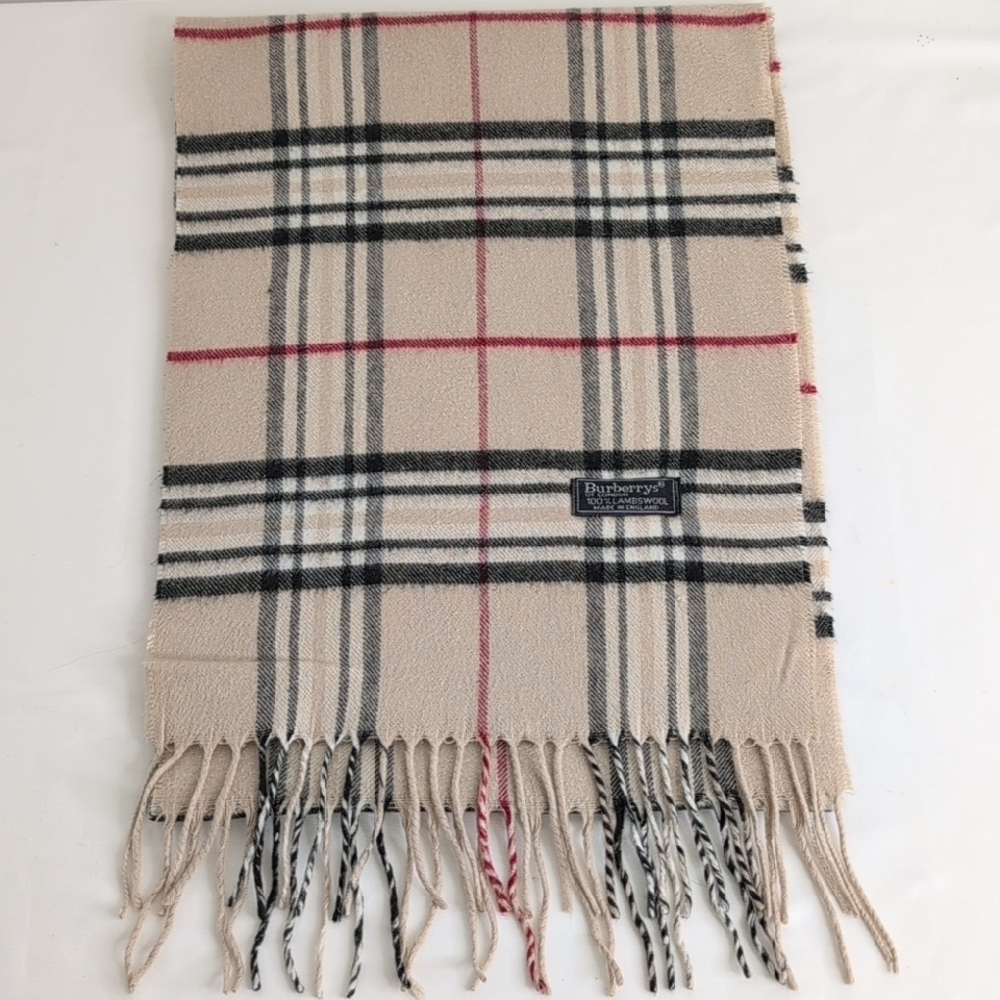 Vintage Burberry Classic Beige and Black Check Scarf - Picture 2 of 6